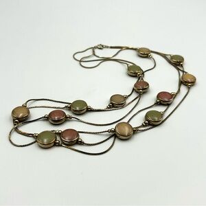 Vintage Multi-Strand Goldtone Necklace Earth Tone Pearlized Colored Beads Boho